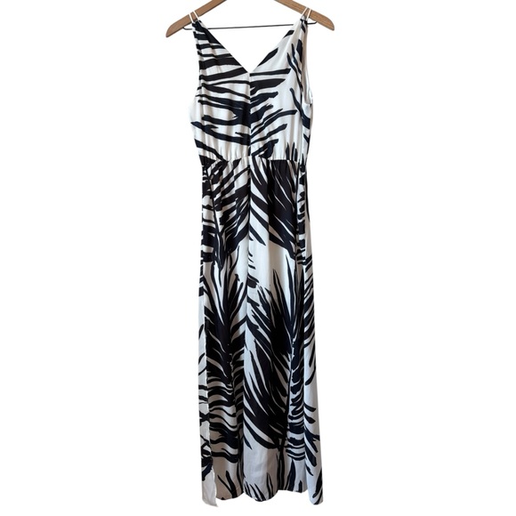 H&M Tropical Leaf Print Maxi Dress Sz 6 Double V Neck Lightweight Resort Wear - Picture 6 of 11